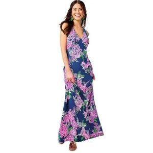 Lilly Pulitzer Noemi Racerback Maxi Dress In Oyster Bay Navy | Size Small